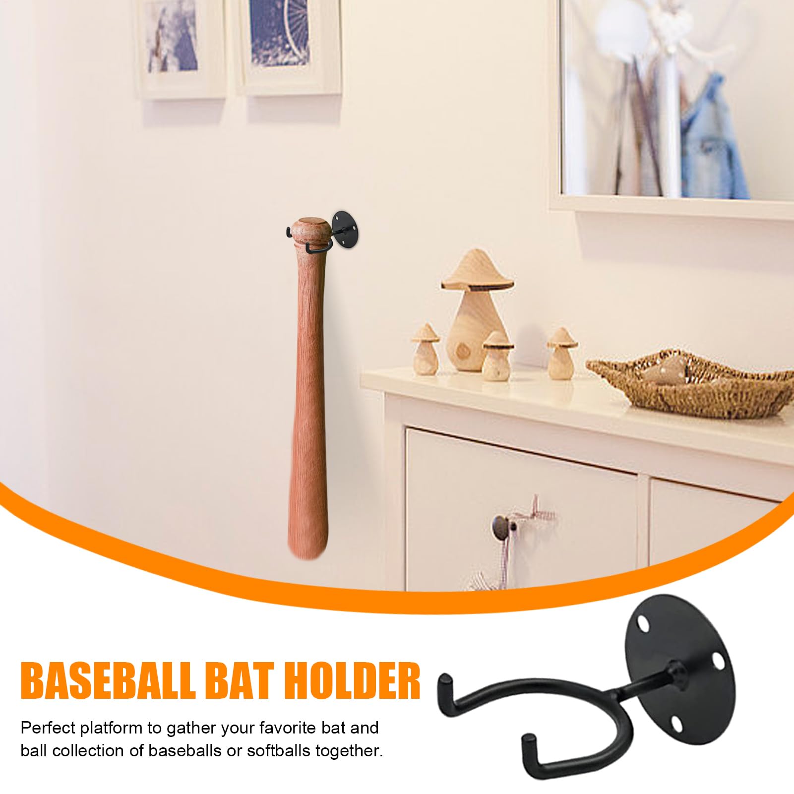 Supporto da parete per mazze da baseball, supporto per mazza da baseball, supporto multifunzionale in metallo salvaspazio per casa e soggiorno