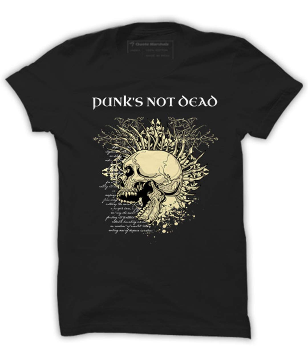 Quote MarshalsMen's Punk Not Dead Round Neck Black Cotton T-Shirt