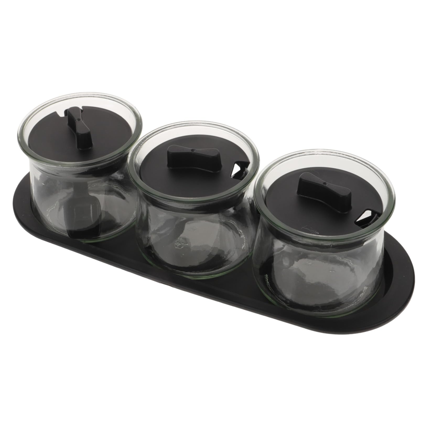 3stücke Gewürzflasche mit Tablett und Gewürzbehältern aus Glas für Salz Zucker Gewürze Küchen-würzmittelflasche für Aufbewahrung von Gewürzen und Würzmittelglaslöffeln