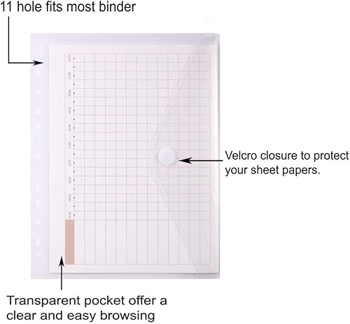 Miniatura 9 de LaOficina - Páginas de inserción de 11 agujeros para sobres de polietileno para carpetas, con cierre de gancho y bucle, colores surtidos, tamaño