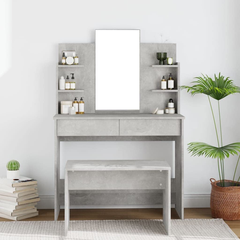 Generico Tocador con espejo gris cemento, 96 x 40 x 142 cm, muebles, armarios y almacenamiento (30 kg)
