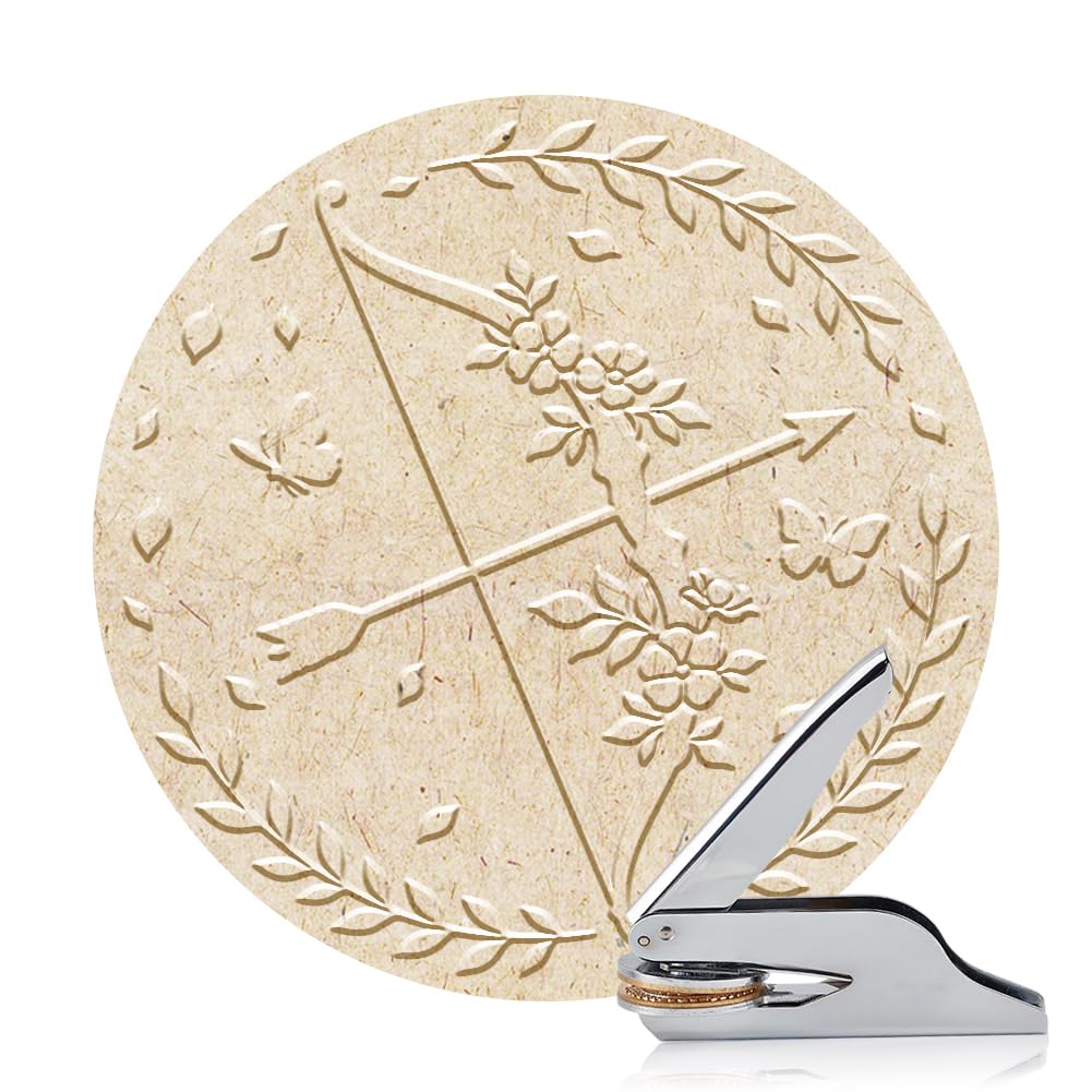 ANATTASOUL Book Embosser Personalized Bow and Arrow Pattern Book Stamp, Durable Library Stamp with Handle Set for Paper, Books, Envelopes, Invitation, Certificate, Gifts