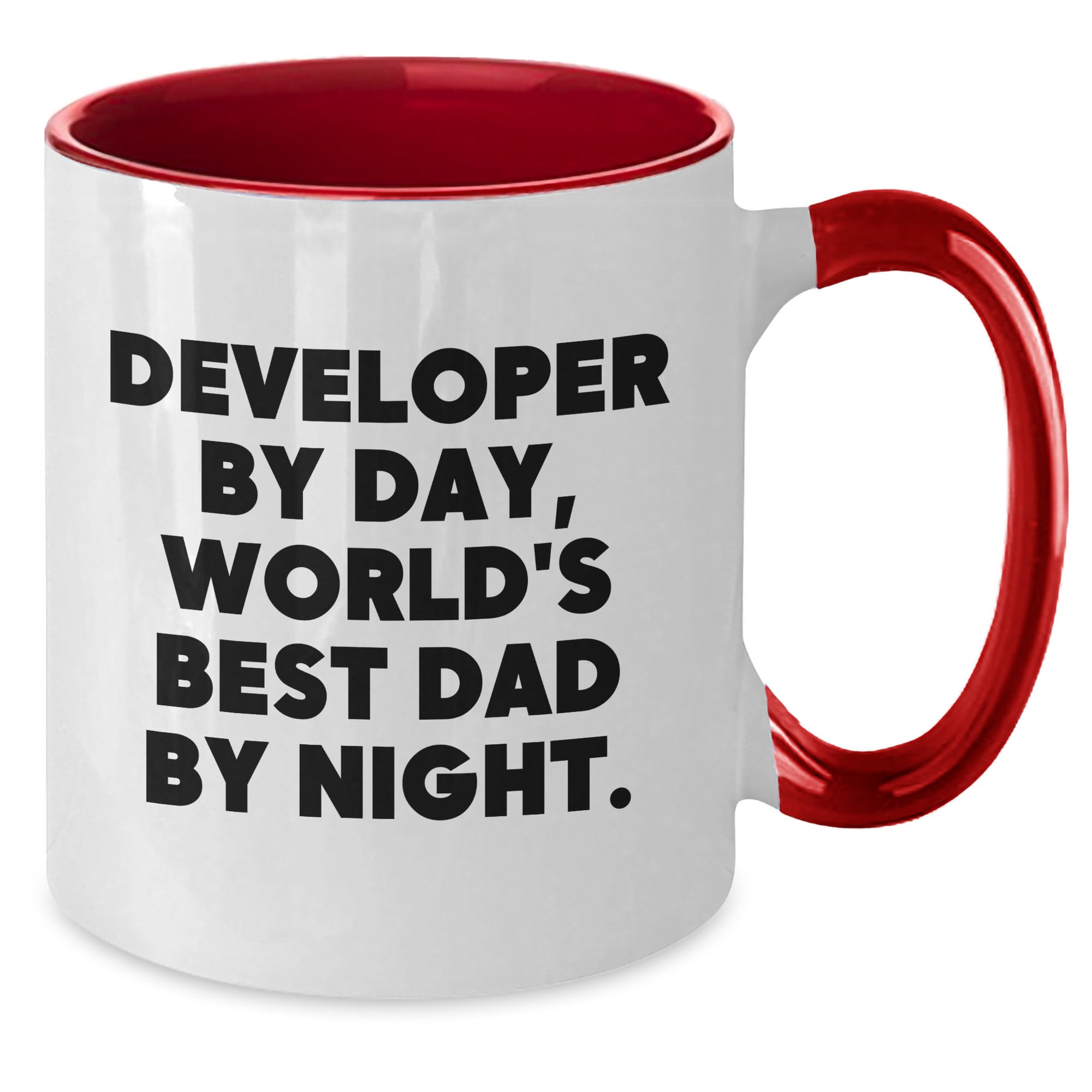 Developer By Day, World's Best Dad By Night. Funny Two Tone Coffee Mug, Gifts from Dad to Developer, Birthday Unique Gifts for Developer