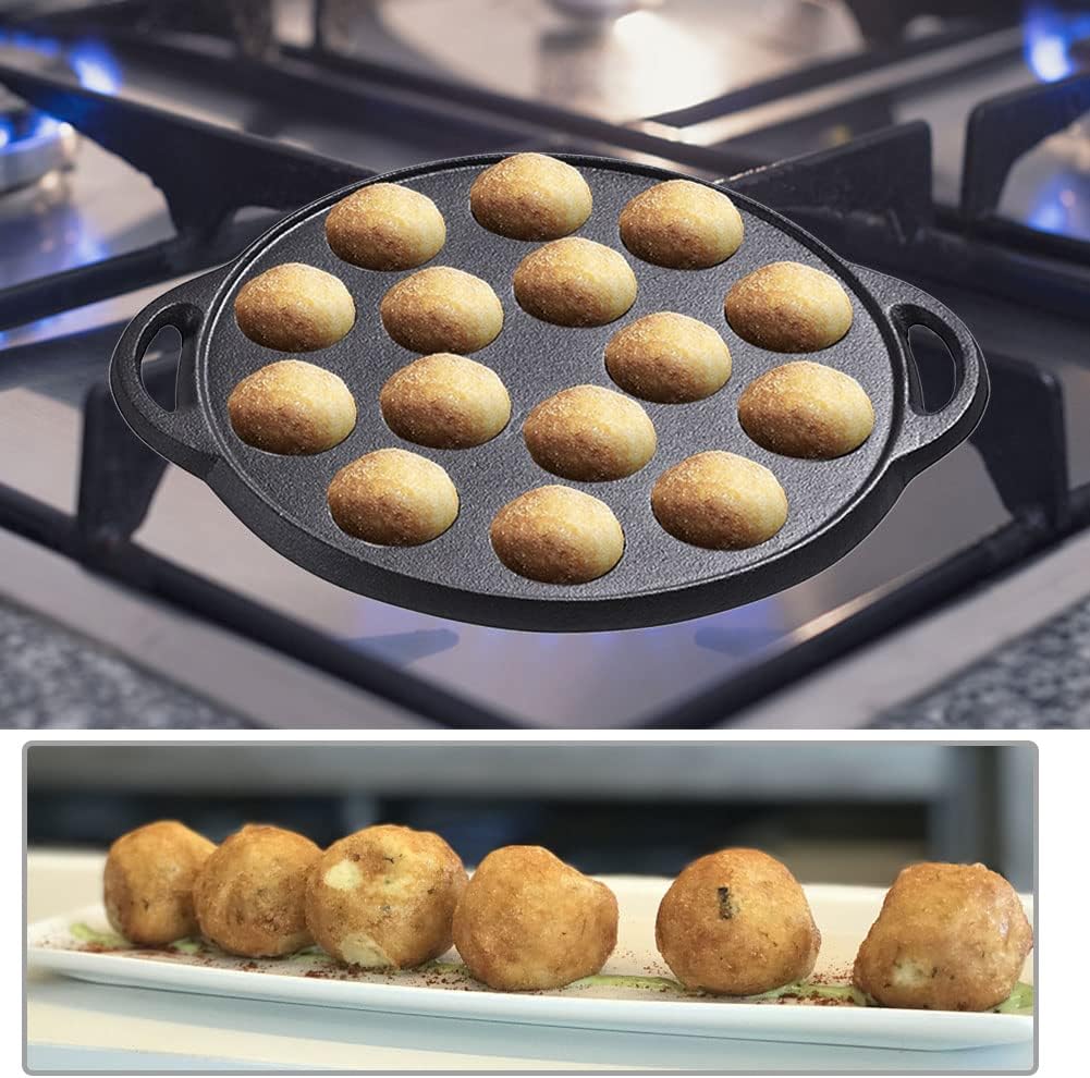 Cast Iron Pancake Pan, Non-Stick Takoyaki Pan with 15 Holes, Escargot Plate for Snails and Meatballs, Poffertjes Dutch Pancake Pan Takoyaki Maker for Home Kitchen(SIZE:Pan Only)