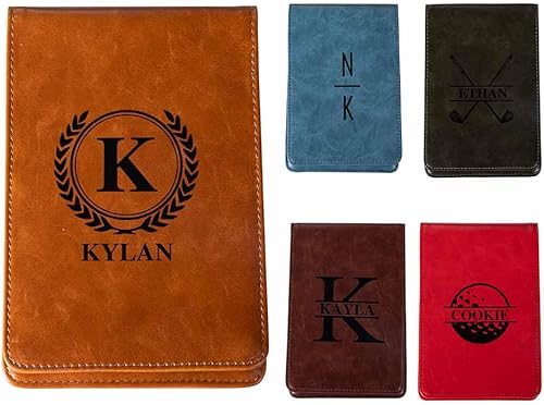 Titular de tarjeta de puntuación de golf con nombre personalizado de cuero, monograma de golf, cubierta de libro de yarda, regalos de cumpleaños,