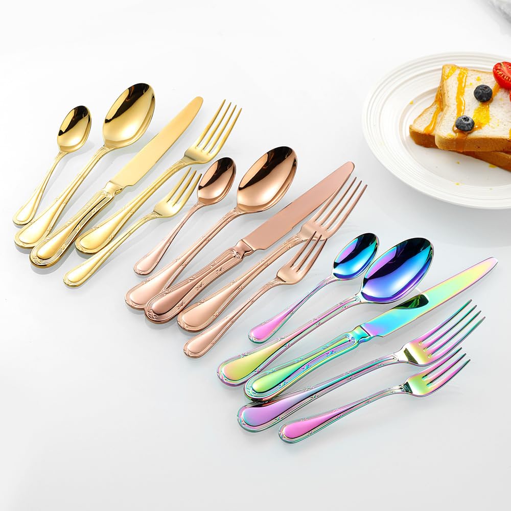 Este Juego de Cubiertos Dorados para 10 Personas, Utensilios de Cocina únicos de Acero 18/8 para el hogar y el Restaurante, vajilla de Lujo Duradera de 40 Piezas con Acabado Espejo, Apta par