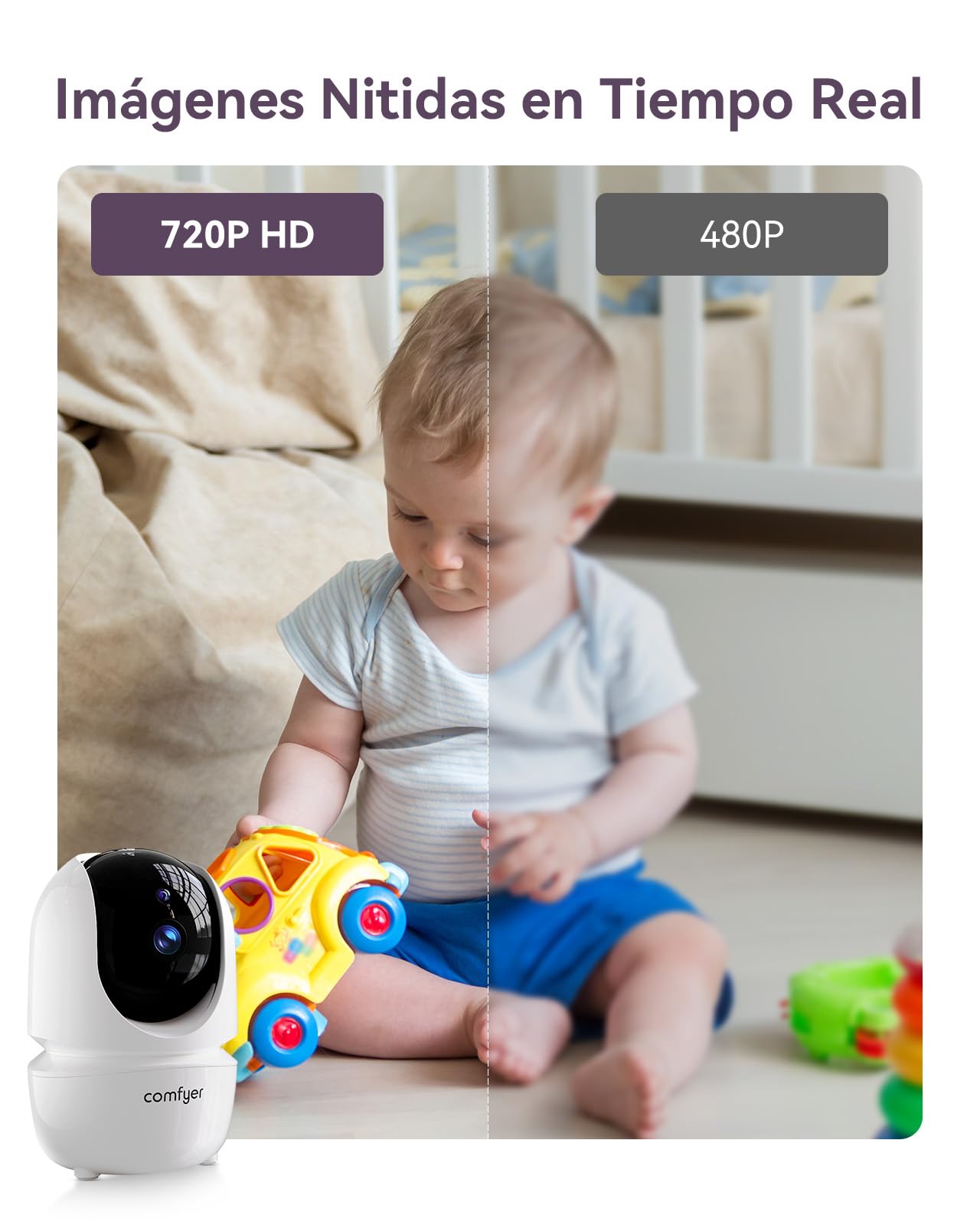 Comfyer Babyphone con cámara - Monitor portátil para bebés con función VOX, Sensor de Temperatura, visión Nocturna, 2.4 GHz, cámara de vigilancia Interna, Canciones de Cuna y resolución 1080P