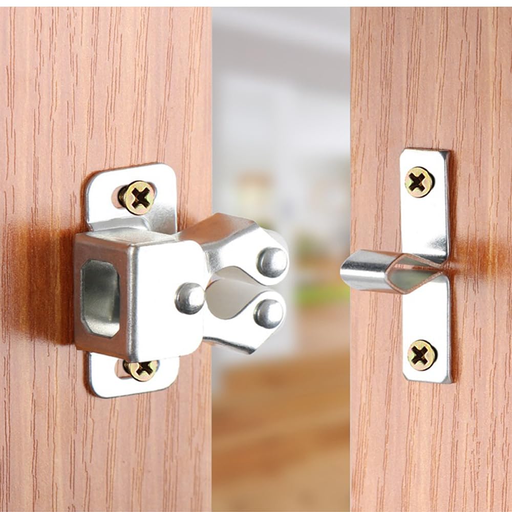 Paquete de 6 pestillos para gabinete, accesorios de cierre de doble rodillo para armario, armario, cocina, puertas y gabinetes de RV, color plateado