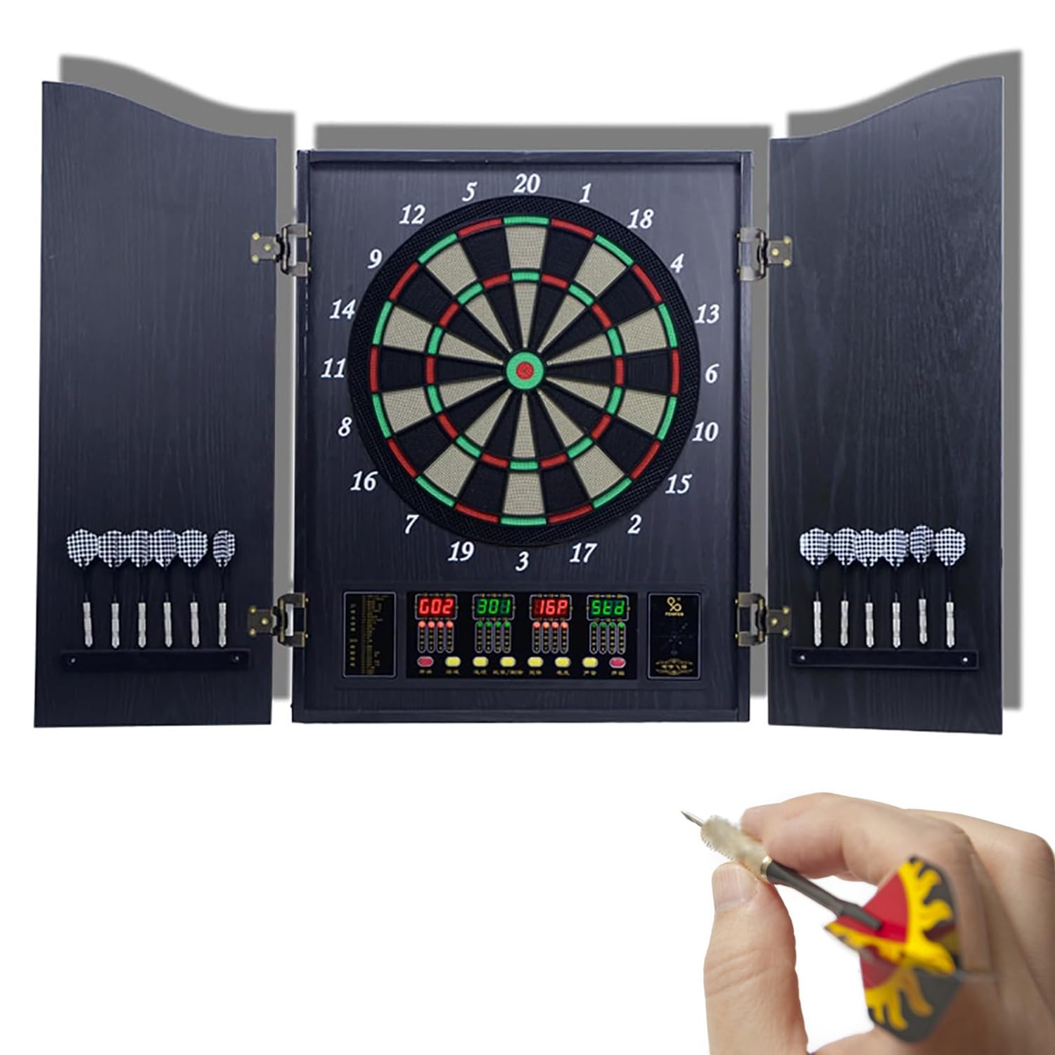 Set di freccette elettroniche – Tavola in legno da 45,7 cm con display a 4 LED, gioco di freccette multiplayer per feste e sale giochi, 243 opzioni di gioco