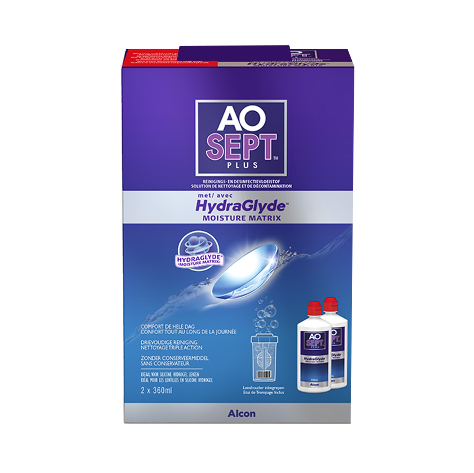 Aosept Plus mit Hydraglyde Kontaktlinsen-Pflegemittel, Vorratspackung, 2 x 360 ml