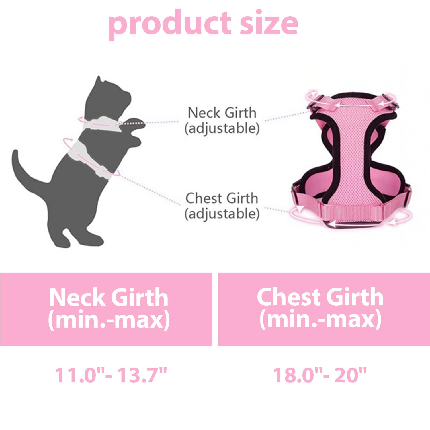 Cat Harness Mesh Traspirante Regolabile Riflettente Guinzaglio per Gatti Cuccioli (S, Rosa)