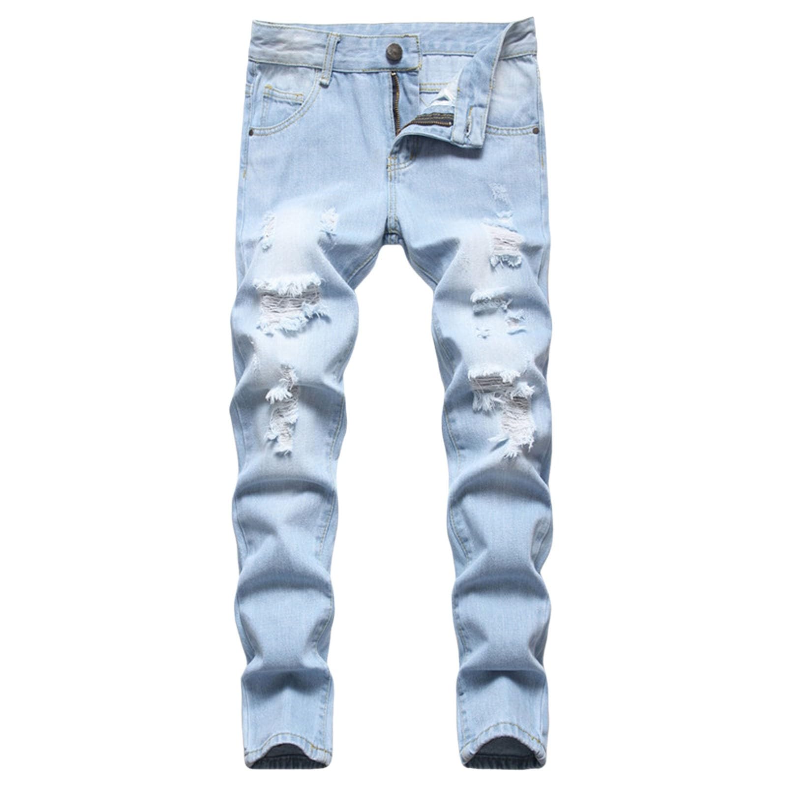 Genérico Vaqueros Niño 3-16 Años Slim Fit Rotos Pantalon Vaquero Adolescentes Chico Goma Cintura Cómodos Hippie Streetwear Jeans Pantalones Vaqueros de Trabajo Denim Stretch Invierno 2026
