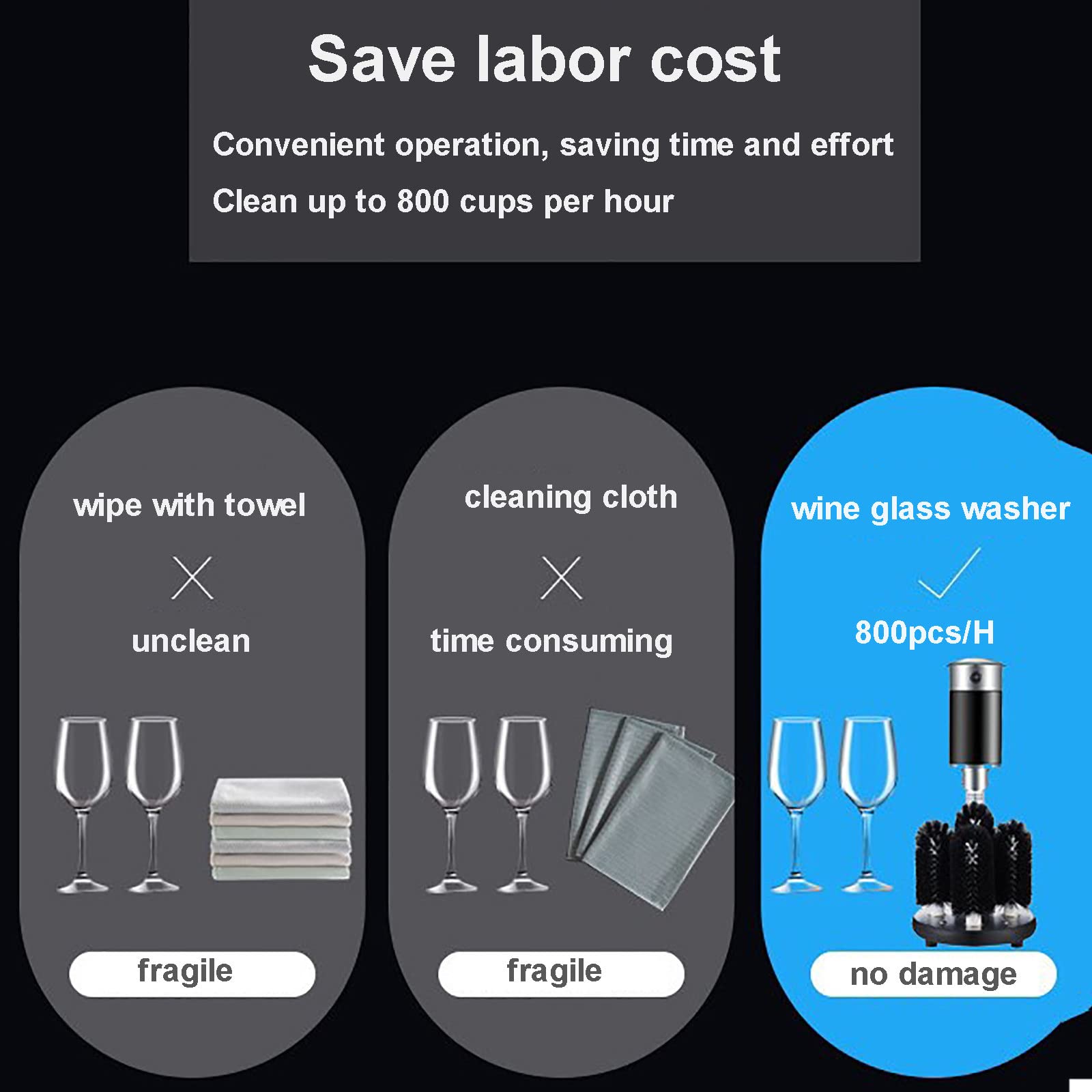 Lavatrice per Bicchieri da Vino,Lavatrice Automatica per Bicchieri,Lavatrice per Bicchieri Commerciale,con 5 Panni per lucidare,Efficienza: 800 Tazze/Ora,per Hotel,ristoratori,Bar,