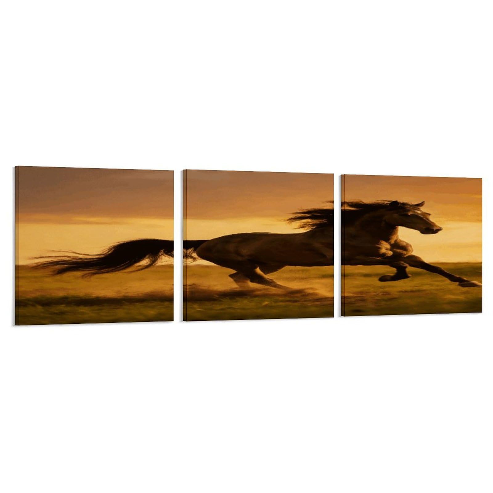 Khauerbc Style Set Of 3 Galloping Horse Wall Art，Paintings Artwork For Living Room, Hallway, Bedroom, Office Wall Decor For Living Room, Hallway, Bedroom, Office Paintings Artwork 8X8 Inch