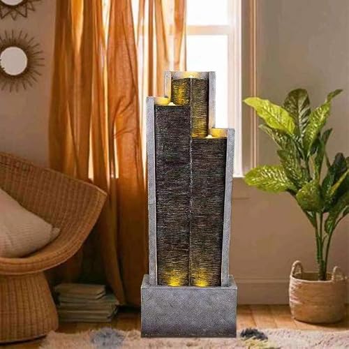 SERBILHOME Water Fountain Outdoor Indoor Large 49.61 Inches Patio Outdoor Fountain Modern Tall Floor Water Fountain with Led Lights and Pump for Garden,Office,House