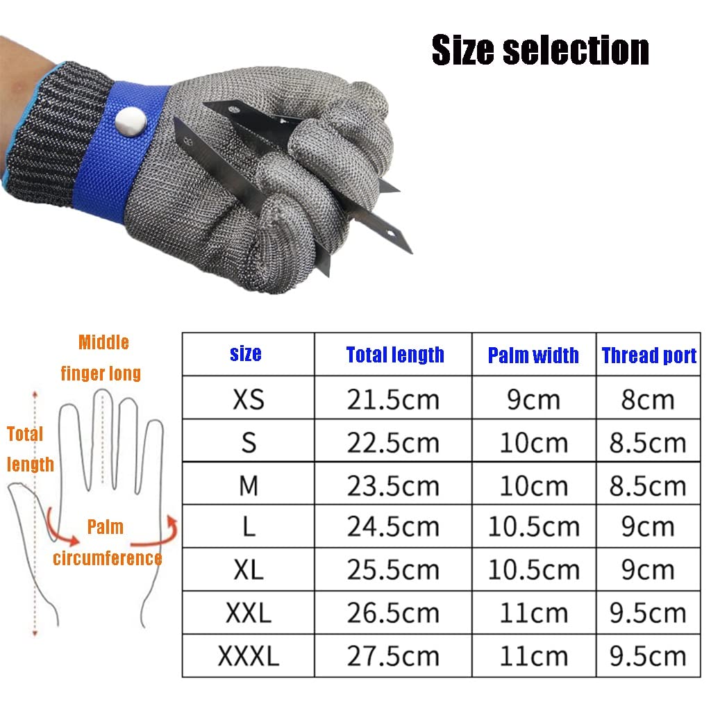 WXYZ Guantes Anticortes Guantes resistentes a la calidad de la comida de la cocina, Guantes de alambre de acero ajustables de la protección del nivel 5, for el sacrificio, la aventura al aire libre, l