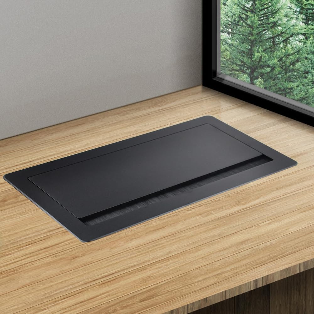 Tomacorriente de mesa, regleta de enchufes con receptáculos encastrados de aluminio 2 x Schuko 1 x cargador USB-A+C (PD 65W) 1 x CAT6 1 x HDMI 1 x USB-C 1 x cable de alimentación de 1.7m 4 x agujeros