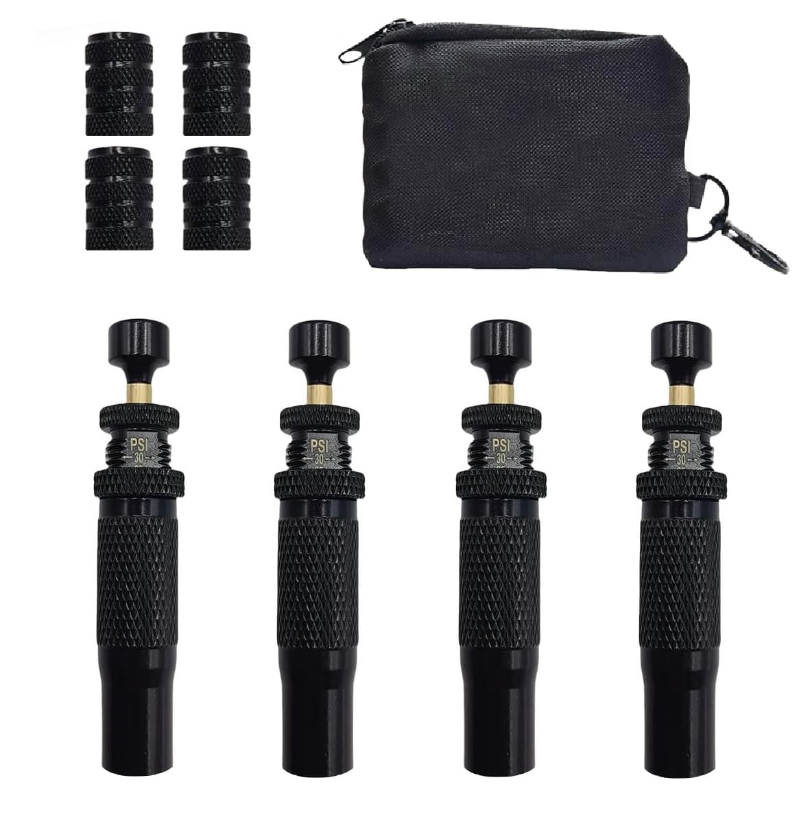 4 Pcs Automatic Auto-Stop Tire Deflator Valve Kit, 10-30 PSI/0.7-2 BAR Adjustable, Air Down Tire Deflators Offroad Accessories for Jeep, Car, Truck, Motorcycle, and ATV Tires