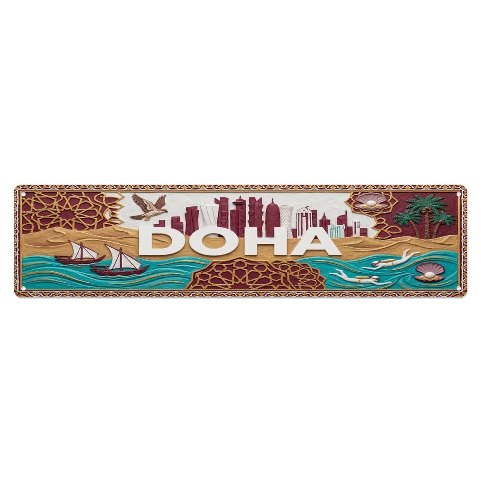 Xanthor Style Metal Tin Sign Vintage Doha Qatar Flag Pattern