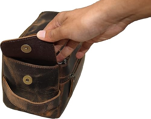 Miniatura 8 de Neceser de cuero genuino para hombre, impermeable, kit Dopp, bolsas de afeitar y aseo para viajes, padrinos de boda, regalo para hombres y mujeres,