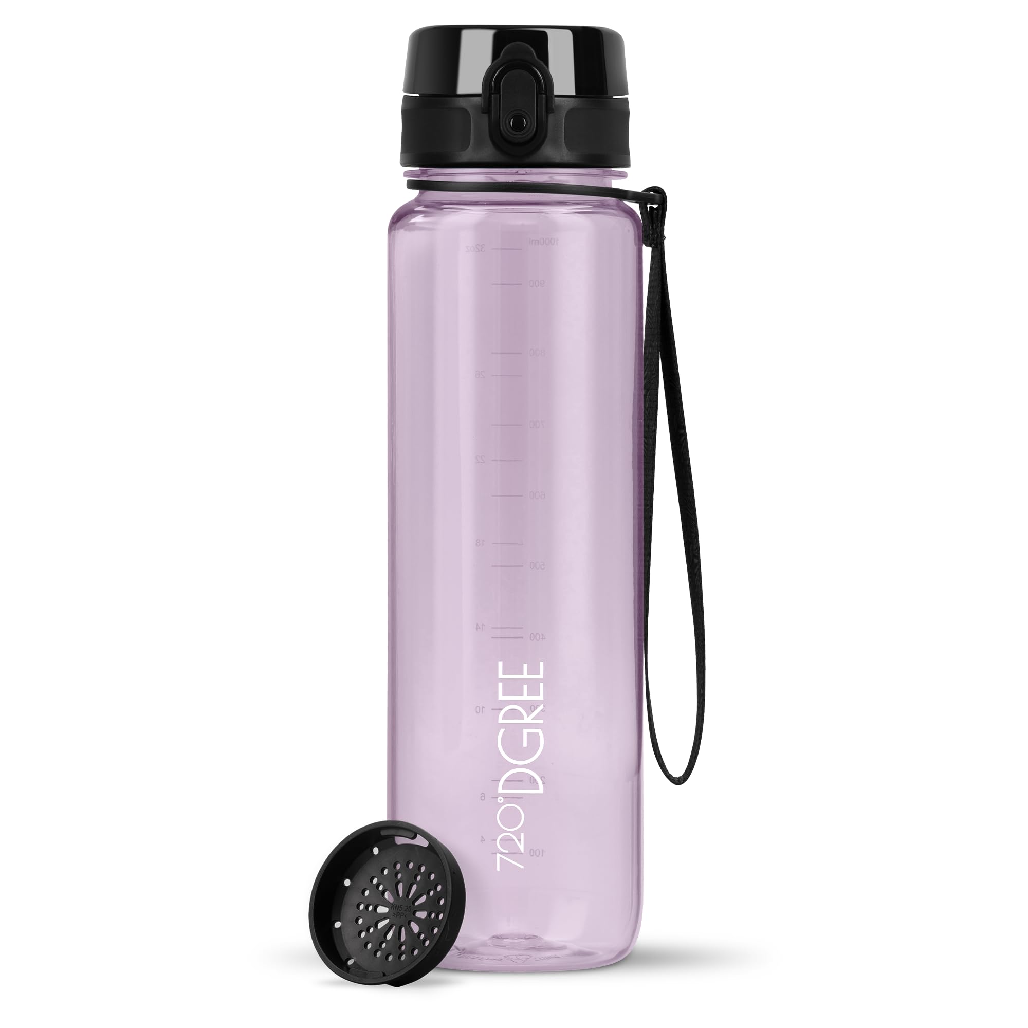 720°DGREE Water Bottle 1l “uberBottle“ crystalClear +Sieve - BPA-Free Tritan, Leakproof, Reusable Drinking Bottle - Sports Bottle for Men, Woman, Office, Gym, Fitness, Outdoor, Hiking, Cycling, Travel