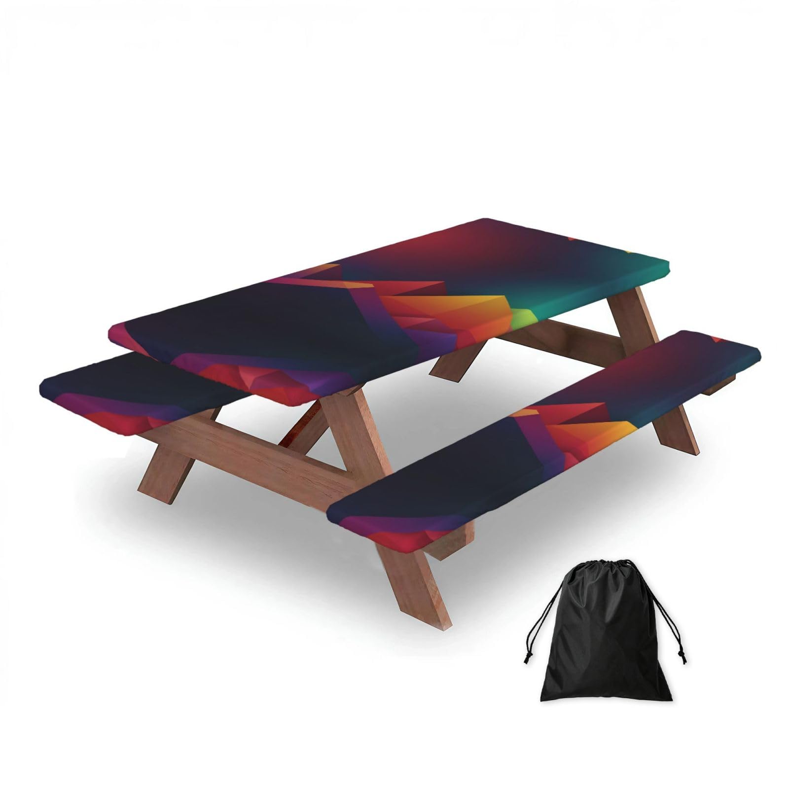 Geometric gradient colors Rectangular water-repellent picnic tablecloths, outdoor camping, picnic, BBQ