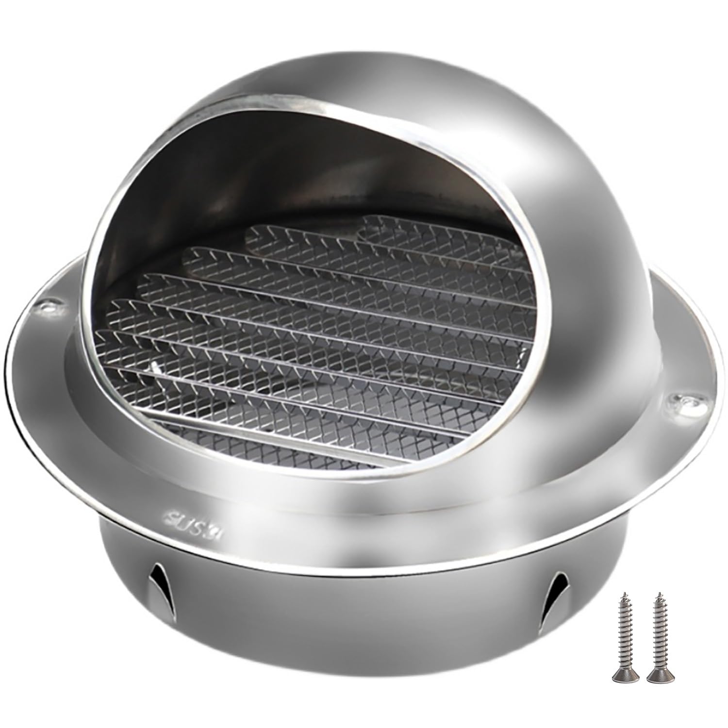 Tapa de ventilación para secadora, cubierta de ventilación de pared redonda con malla mosquitera, ventilación externa de acero inoxidable para conductos de escape, rejilla hemisférica, 110 mm