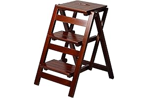 3 Step Folding Wooden Ladder and Library Stair Chair for Indoor and Outdoor