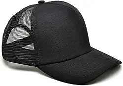 Boné Trucker Aba Curva, Tela Redinha, Snapback, Ajustável, Preto Unissex
