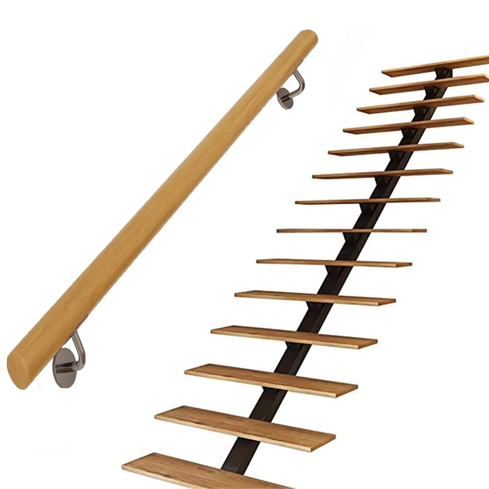 Mains courantes d'escalier en pin authentique et supports muraux robustes