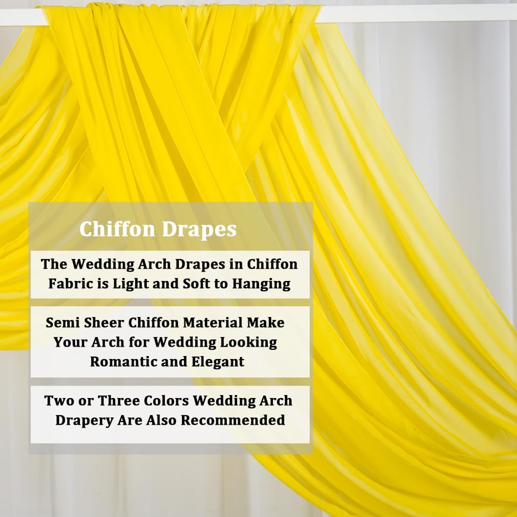 Chiffon Arch Draping Fabric Yellow 2 Panels 6 Yards Long Sheer Chiffon Drapes for Ceremony Wedding Arch Drapes Outdoor Wedding Ceiling for Arbor Party