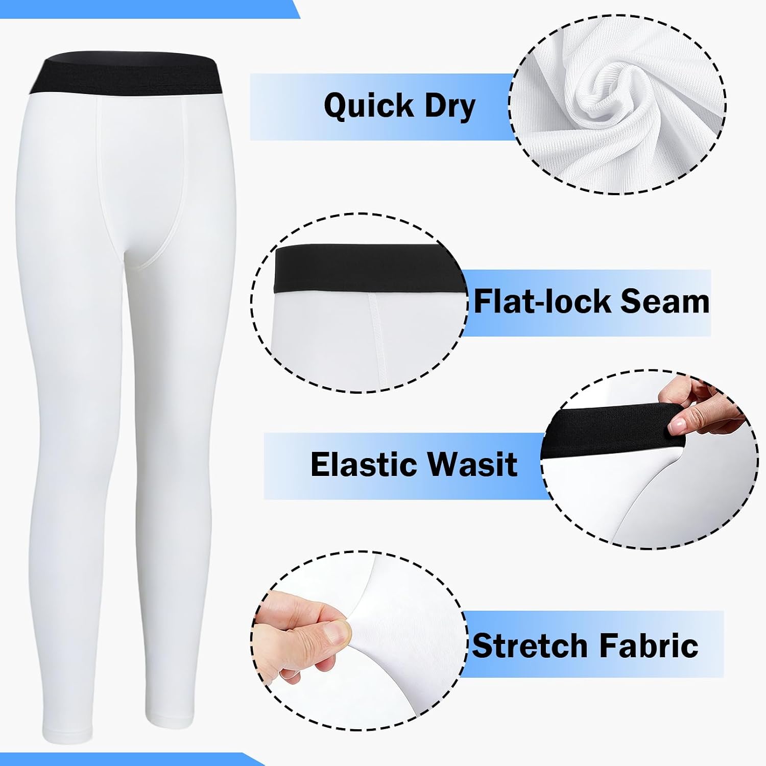 2 Pack Youth Boys Compression Pants, One Leg Compression Tights, Kids Sports Tights Athletic Leggings Base Layer