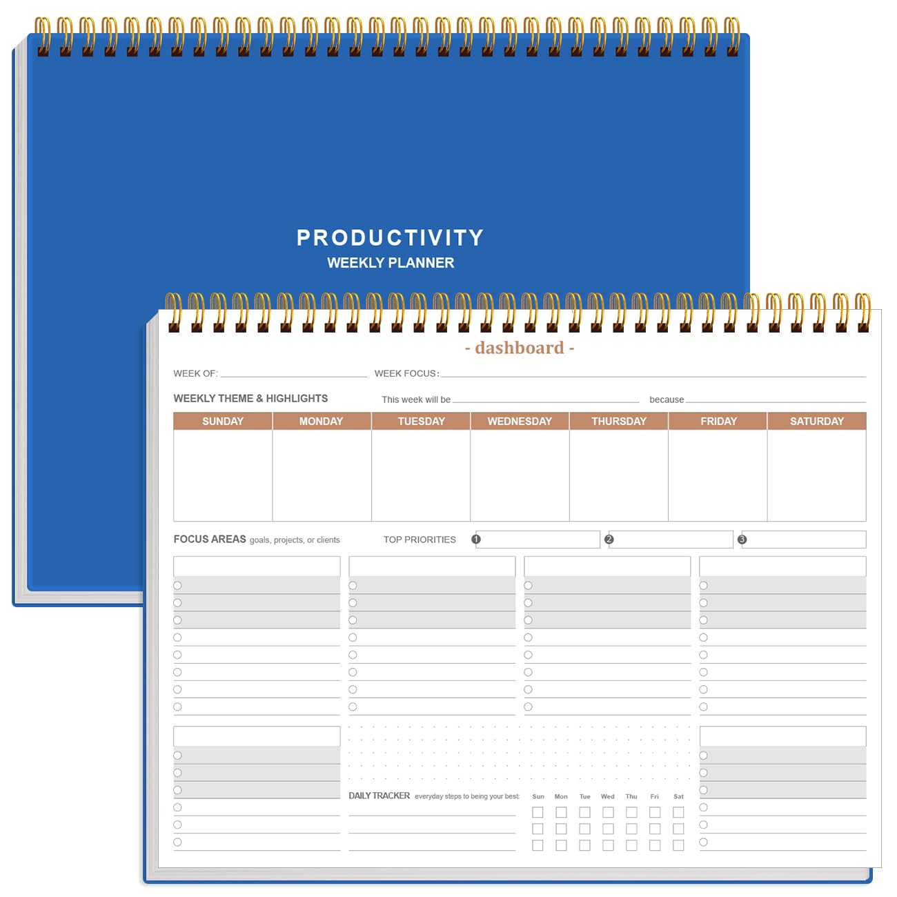 Weekly Productivity Planner - 8.5" x 11" Dashboard Desk Notepad Has 6 Focus Areas to List Tasks for Goals, Projects, Clients, Academic or