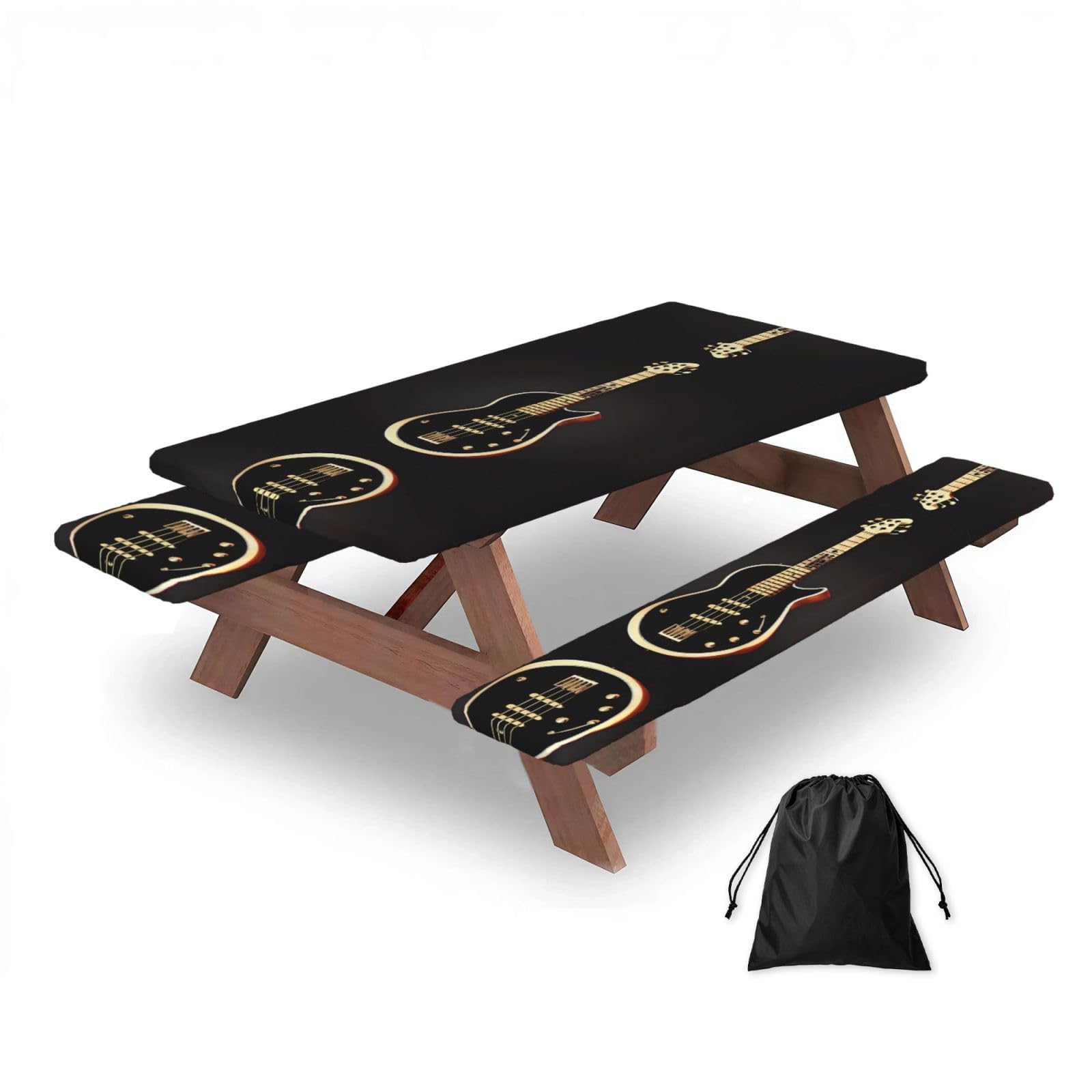 Zqytgfdc Black Guitar Rectangular Water-Repellent Picnic Tablecloths, Outdoor Camping, Picnic, Bbq