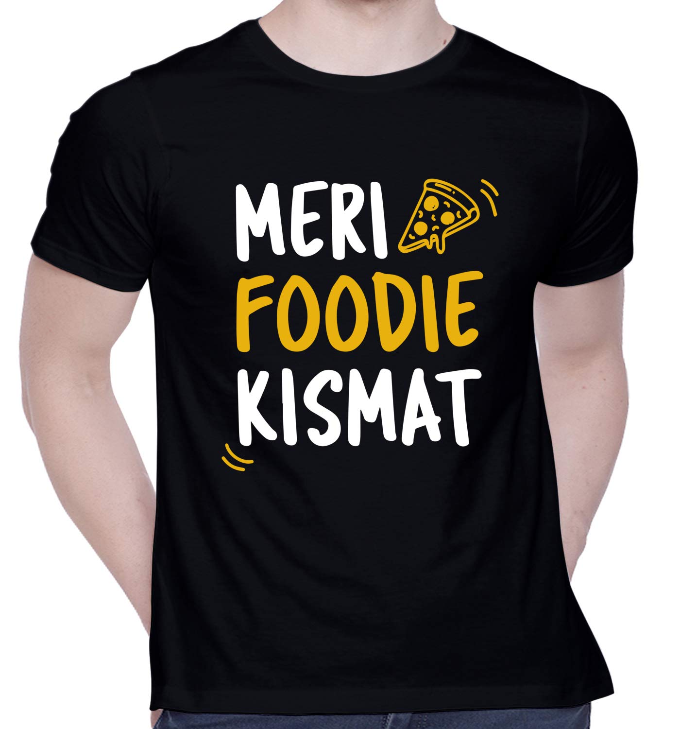 CreativiT Graphic Printed T-Shirt for Unisex Meri Foodie Kismat Tshirt | Casual Half Sleeve Round Neck T-Shirt | 100% Cotton | D00274-12