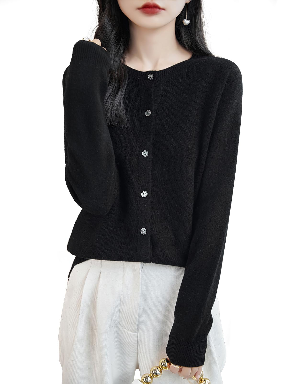 Chanyarn Womens Crewneck 100 Merino Wool Sweater 2025 Spring Fall Solid Long Sleeve Seamless Knitted Cardigan Sweater