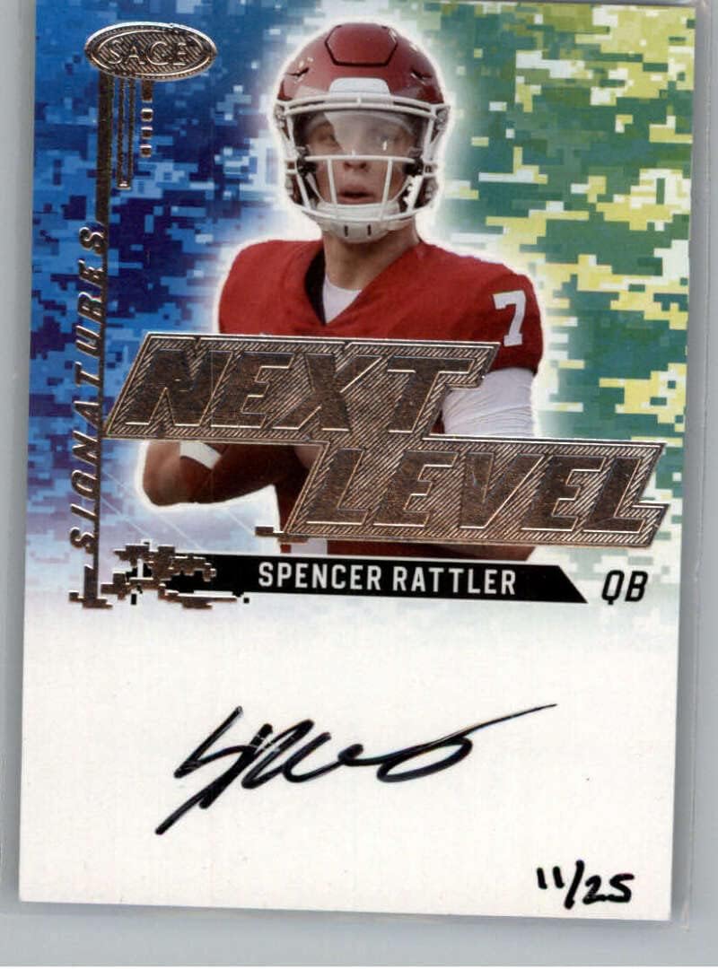 2022 Sage Hit Draft Low Series Next Level Signature Silver #NLS-SR Spencer Rattler Auto Autograph SER/25 Oklahoma Sooners Prospect Football Trading Card in Raw (NM or Better) Condition