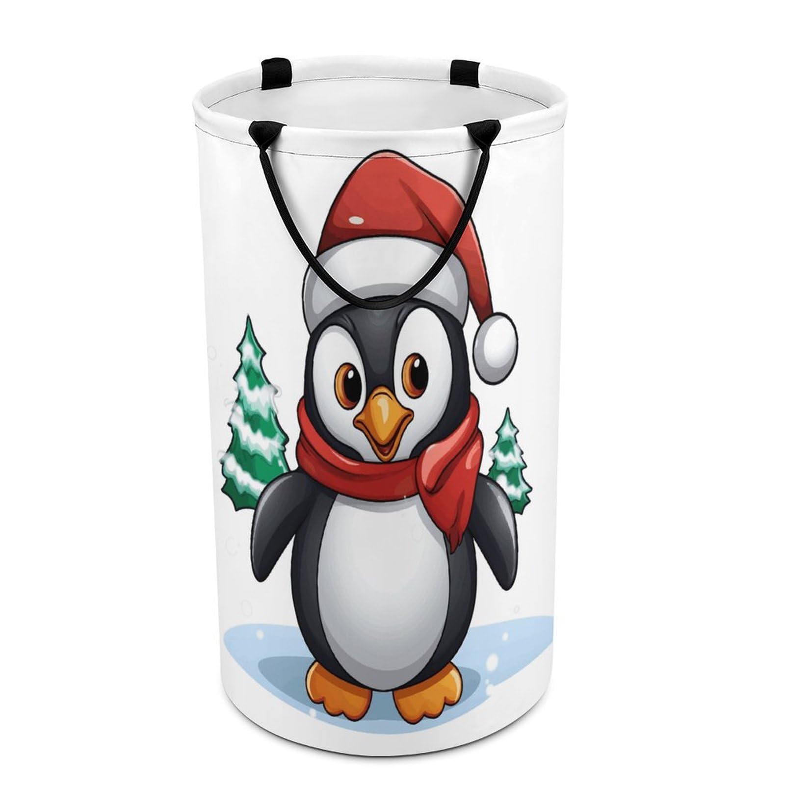 Christmas Penguin Laundry Basket Waterproof And Moisture-Proof Storage Bins Collapsible Round Laundry Hamper Perfect for Toys, Clothes And Sundries