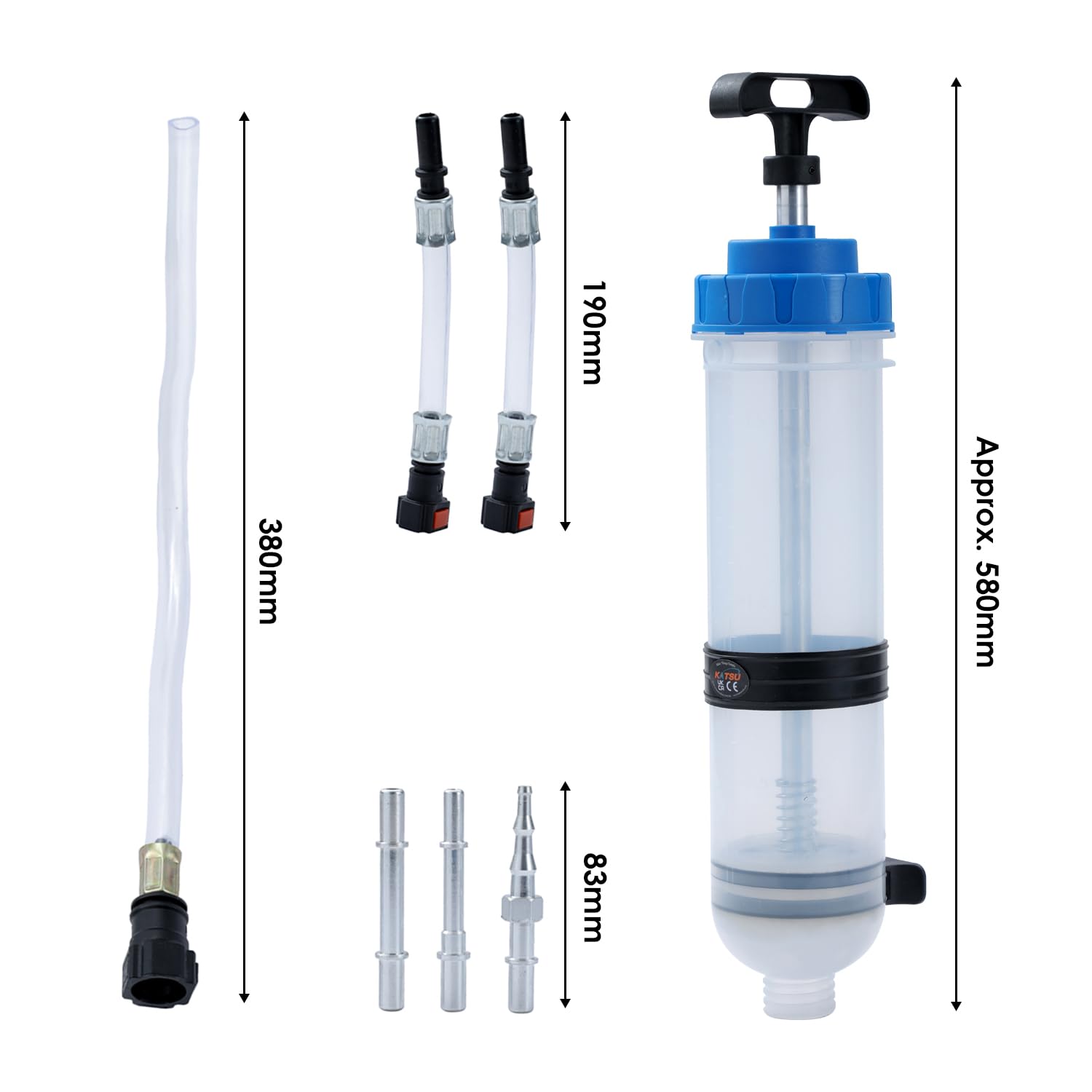 KATSU Siringa di Aspirazione dell'olio 1500ml, Pompa Olio Manuale, Olio per Ingranaggi ed Estrattore per Liquido Freni, Siringa dell'olio per Autoveicoli con Tubo Flessibile