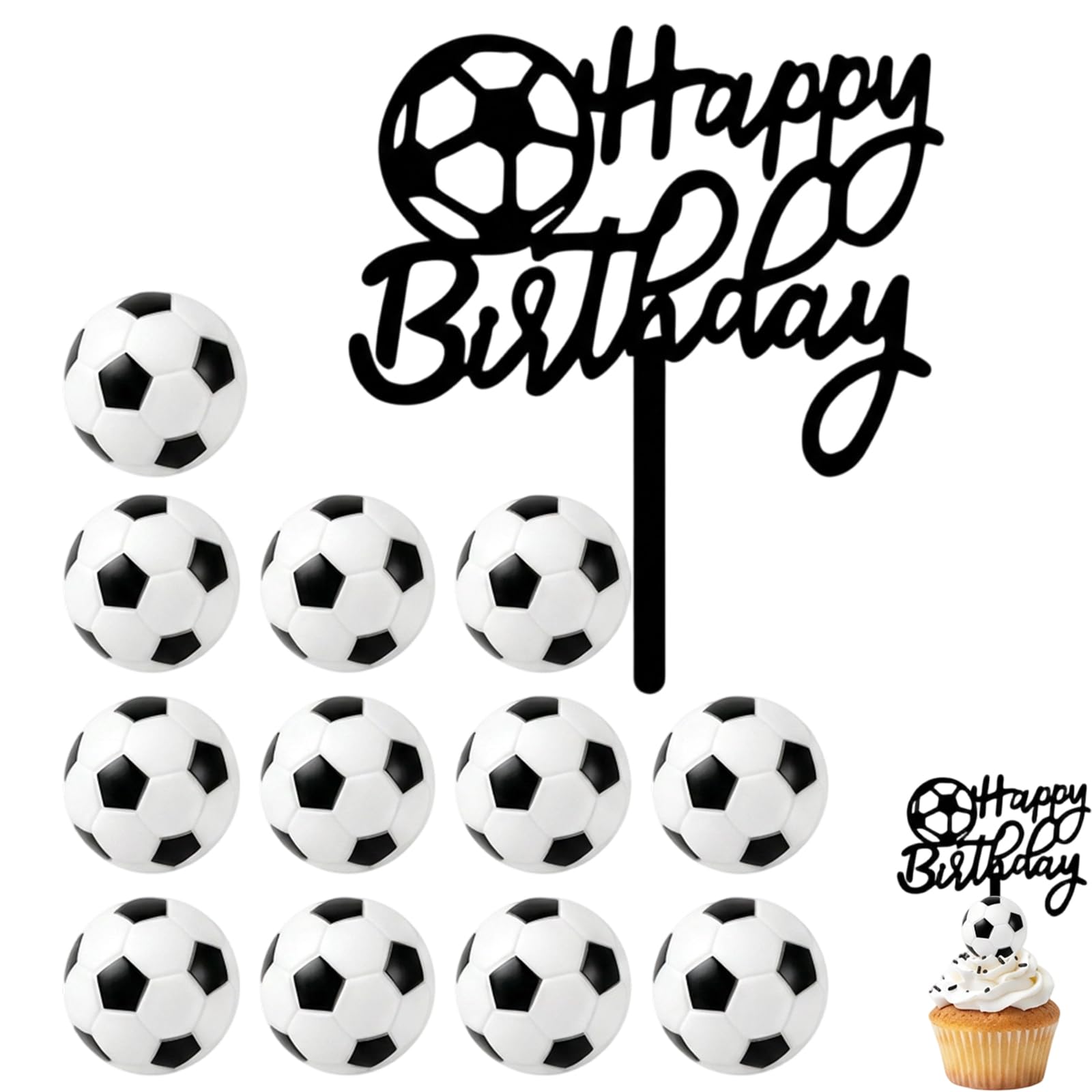 13-Piece Football Cake Decorations Set, Football Cake Topper Collection with Cake Flag, Football Themed Dessert Decorations for Sports Celebrations, Football Cupcake Toppers for Party Cakes