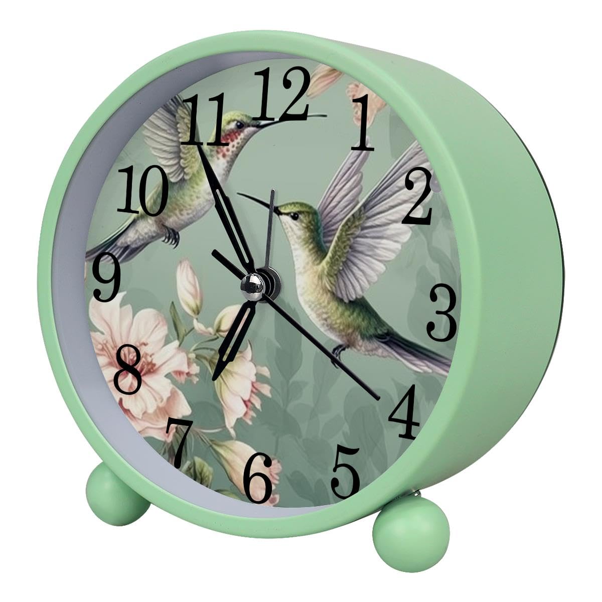 Alarm Clock Hummingbirds Floral, Silent Non-Ticking with Night Light