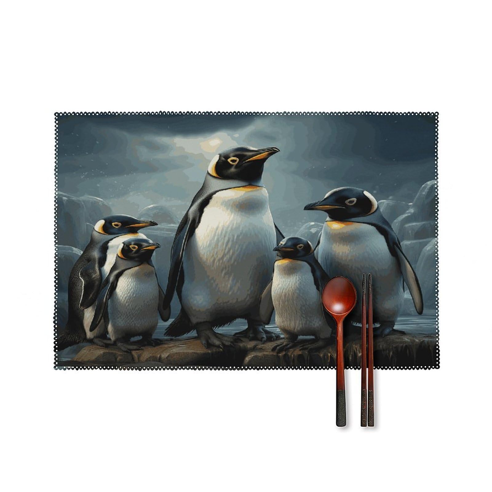 Penguin Family Placemats Set of 6 Heat Resistant Non-Slip Place Mats Washable Wipeable Table Mats Elegant Farmhouse Placemat for Kitchen Dining Outdoor Party Table Decor