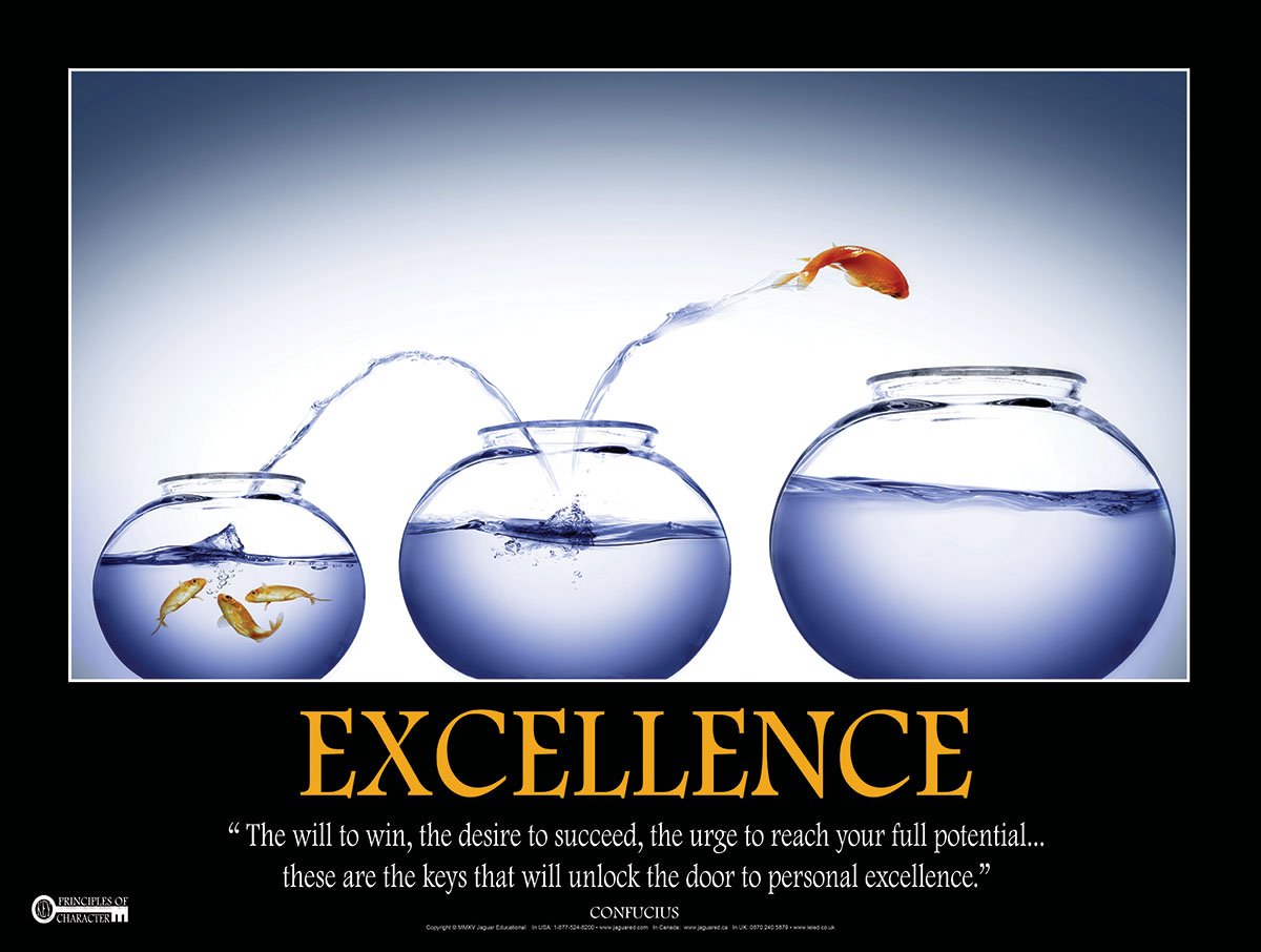 Jaguar Educational Keys to Personal Excellence The Will to Win- Jumping Gold Fish Bowl Motivational Poster Confucius.