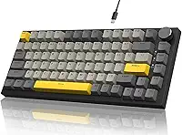 ATTACK SHARK x AJAZZ AK820 Teclado mecânico para jogos RGB com fio e botão CNC,layout 75% ANSI,junta de 82 teclas,5 espumas de absorção de som,interruptor linear hot-swap,para PC MAC (Cinza Amarelo)