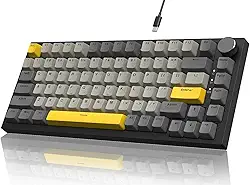 ATTACK SHARK x AJAZZ AK820 Teclado mecânico para jogos RGB com fio e botão CNC,layout 75% ANSI,junta de 82 teclas,5 espumas de absorção de som,interruptor linear hot-swap,para PC MAC (Cinza Amarelo)