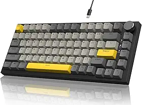 ATTACK SHARK x AJAZZ AK820 Teclado mecânico para jogos RGB com fio e botão CNC,layout 75% ANSI,junta de 82 teclas,5 espumas de absorção de som,interruptor linear hot-swap,para PC MAC (Cinza Amarelo)