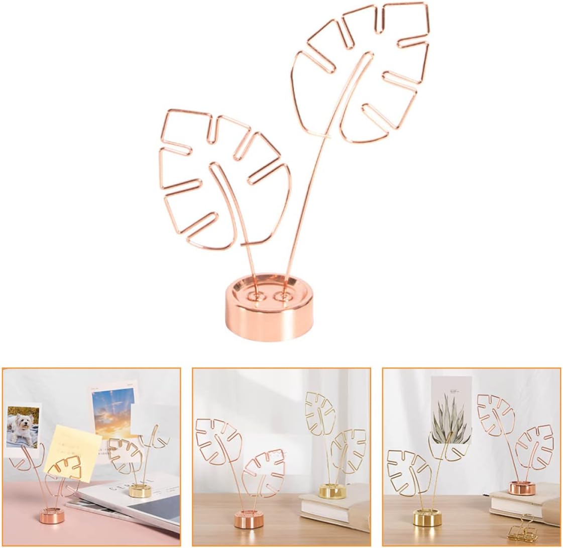 Hemoton Photo Clip with Leaf Base - Desktop Memo Holder and Note Clamp Stand for Wedding Birthday Office Desk Table Number Display Decorative Home Organizer 5.51X4.33X2.99In