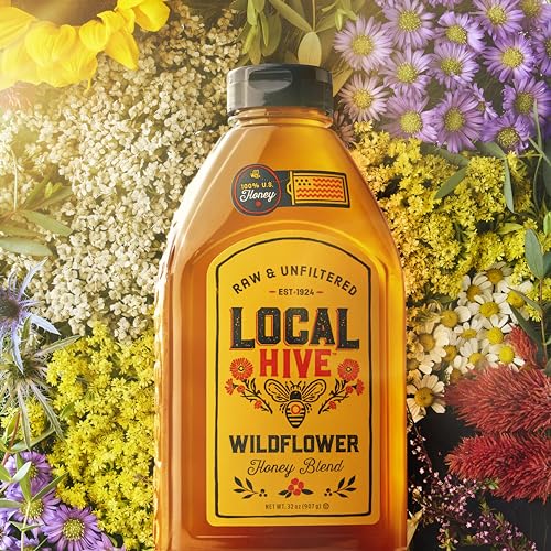 Image of Local Hive Wildflower Raw & Unfiltered - 32 oz | 100% Pure U.S. Honey | Natural Sweetener Sourced from American Bees & Beekeepers | Premium Wildflower Blend | Ideal for Tea, Baking & Cooking