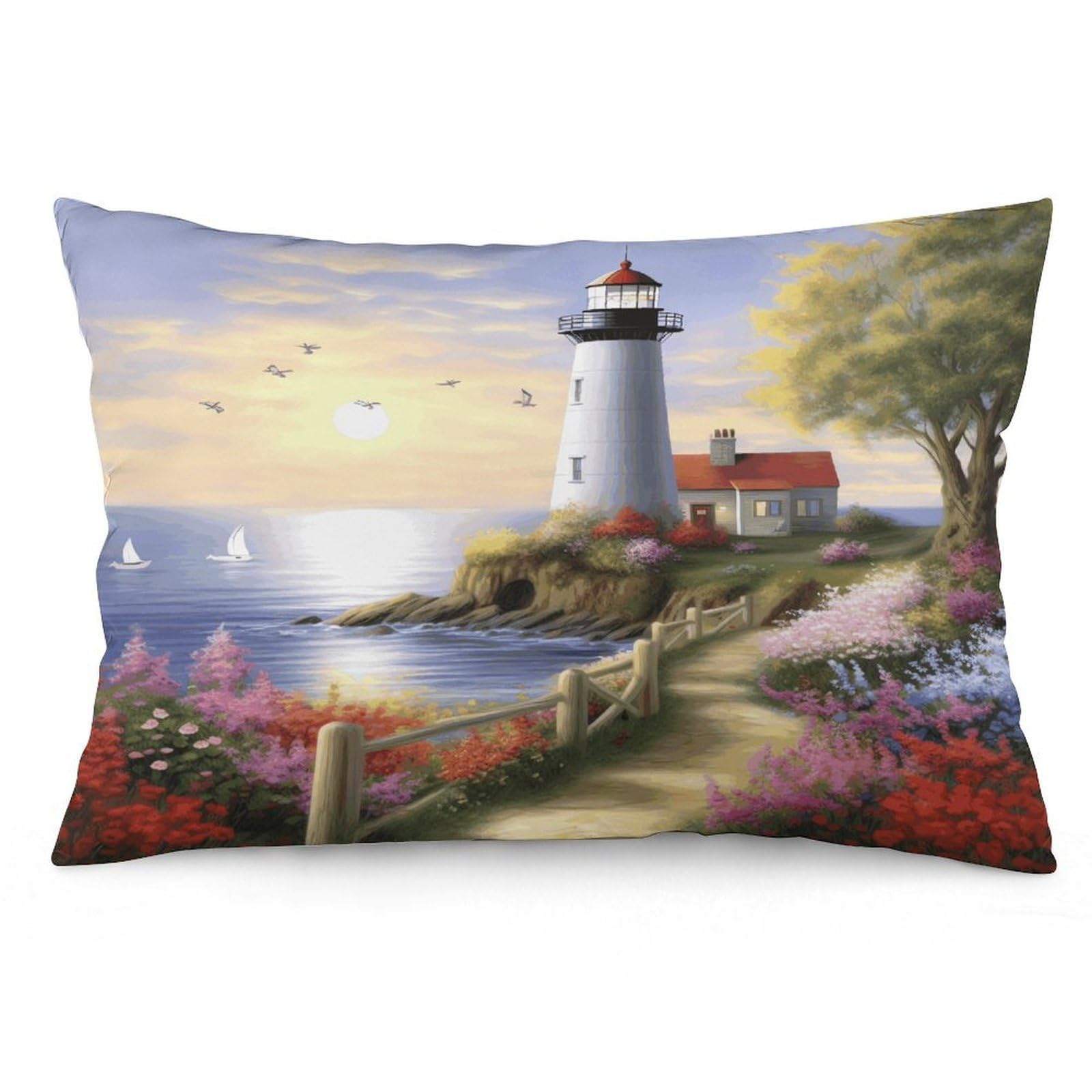 Lighthouse Diamond Painting Throw Pillow Cover Soft Lumbar Pillow Covers with Zipper Breathable Rectangular Cushion Case Polyester Pillow Case Decorative Body Pillow Cover for Couch Bed