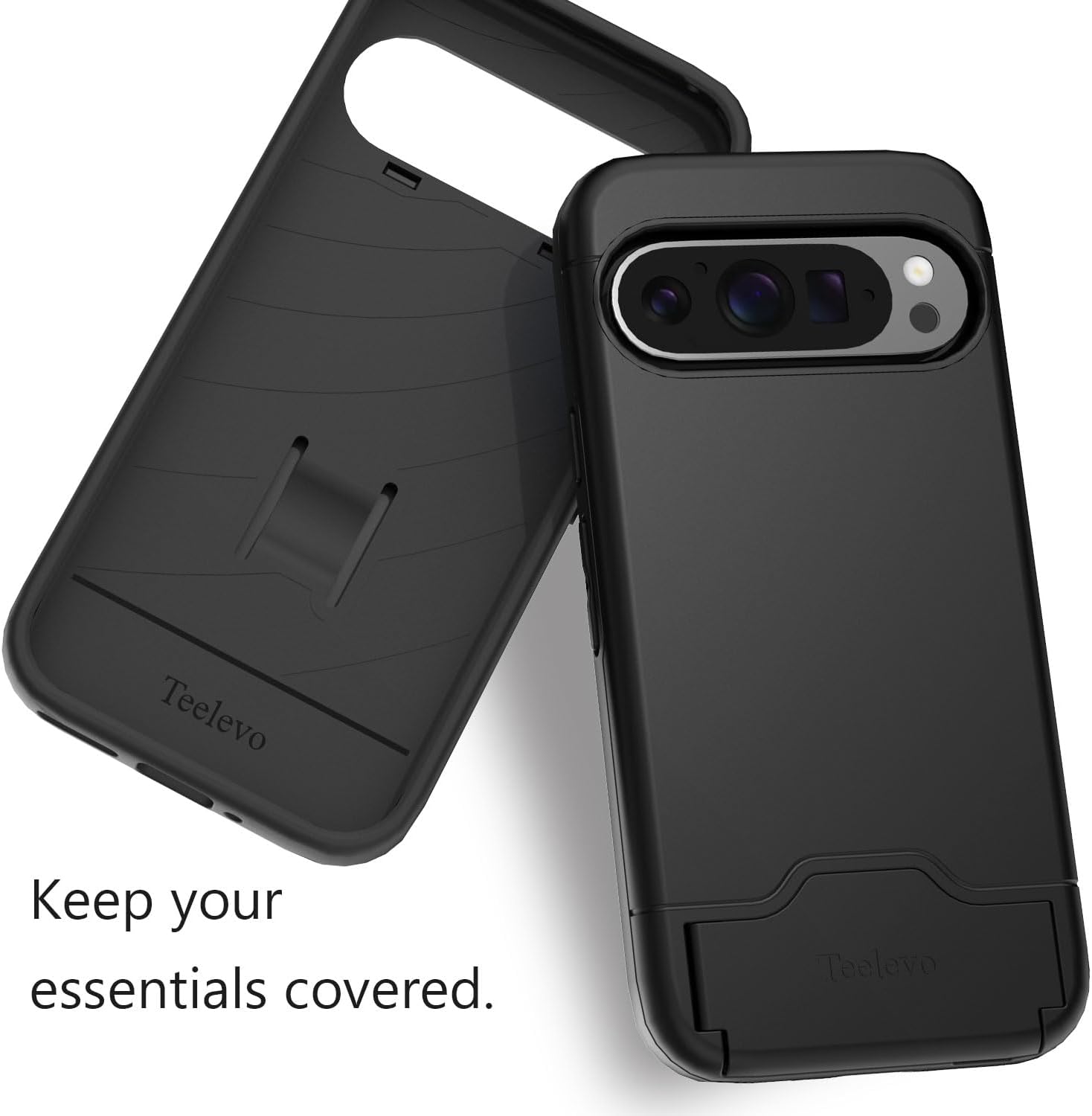 Teelevo Wallet Case for Google Pixel 9/9 Pro, Protective Case with 2-Card Storage and Kickstand for Google Pixel 9 and Pixel 9 Pro - Black